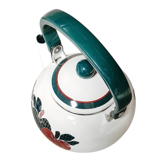 Vintage Apple Design White Teapot with Green Handle Farmhouse Cottagecore - Picture 4 of 7
